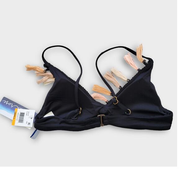 Isabella Rose Neutral Tassle Black Bralette Triangle Bikini Swim Top Sz S - Picture 4 of 8